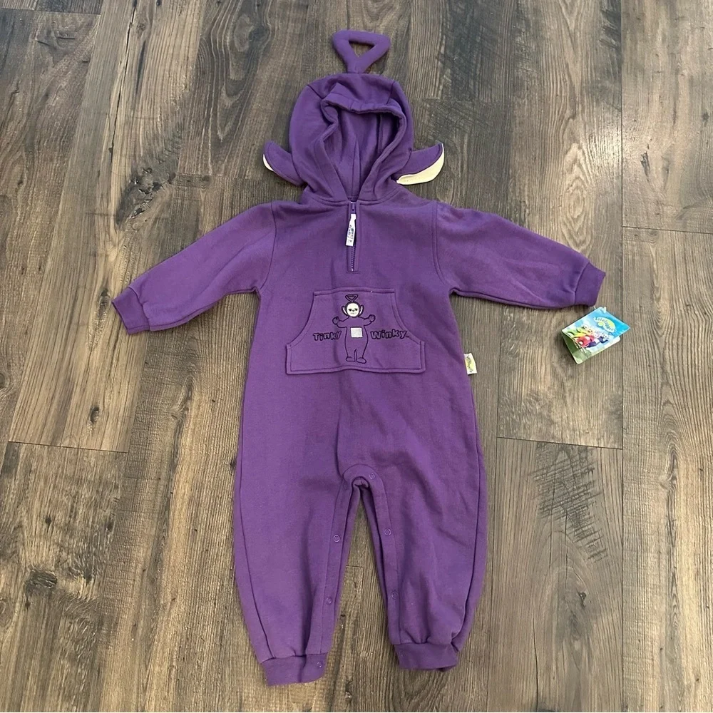 Rare NWT Vintage 1999 Teletubbies Tinky Winky Toddler Hooded Romper Size 3T